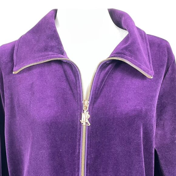 LAUREN RALPH LAUREN LRL Women Tracksuit Jacket Size 1X Velvet Velour Zip Purple - Picture 5 of 16